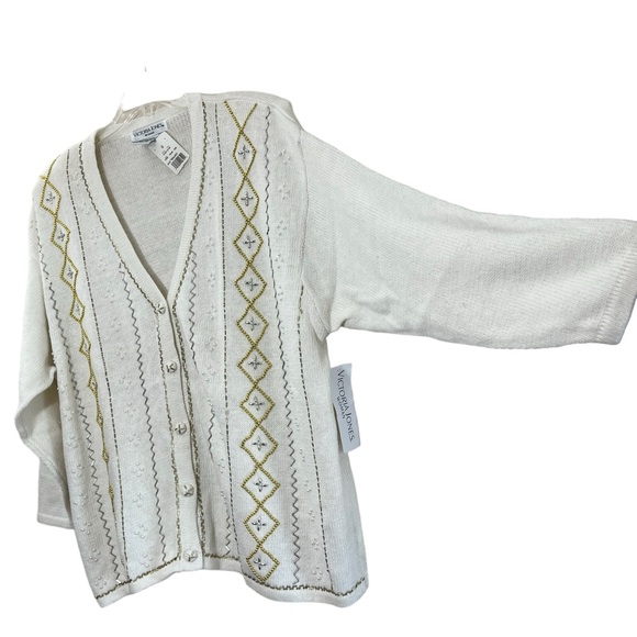 NWT Victoria Jones beautiful beaded eggshell white cardigan sweater size 3X - Picture 2 of 10
